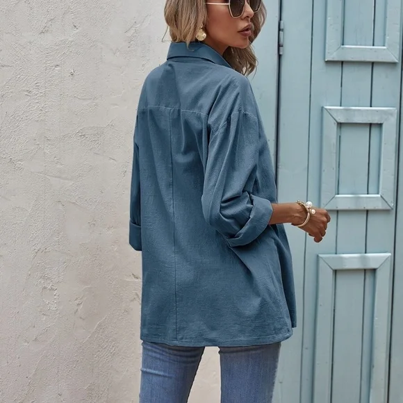 Classic Mocha Brown Button up Oversized Boyfriend Top - Picture 11 of 12